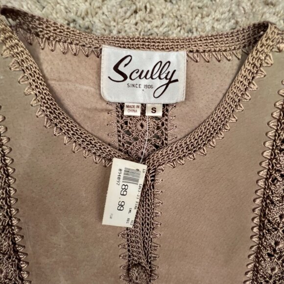 VTG DEADSTOCK SCULLY Leather Vest Button Up Intricate Knit Women’s Button Top - Picture 2 of 13